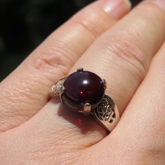Deep Red Wine Natural Garnet In Filigree Sterling Silver Ring. Size 7 - Picture 4 of 11